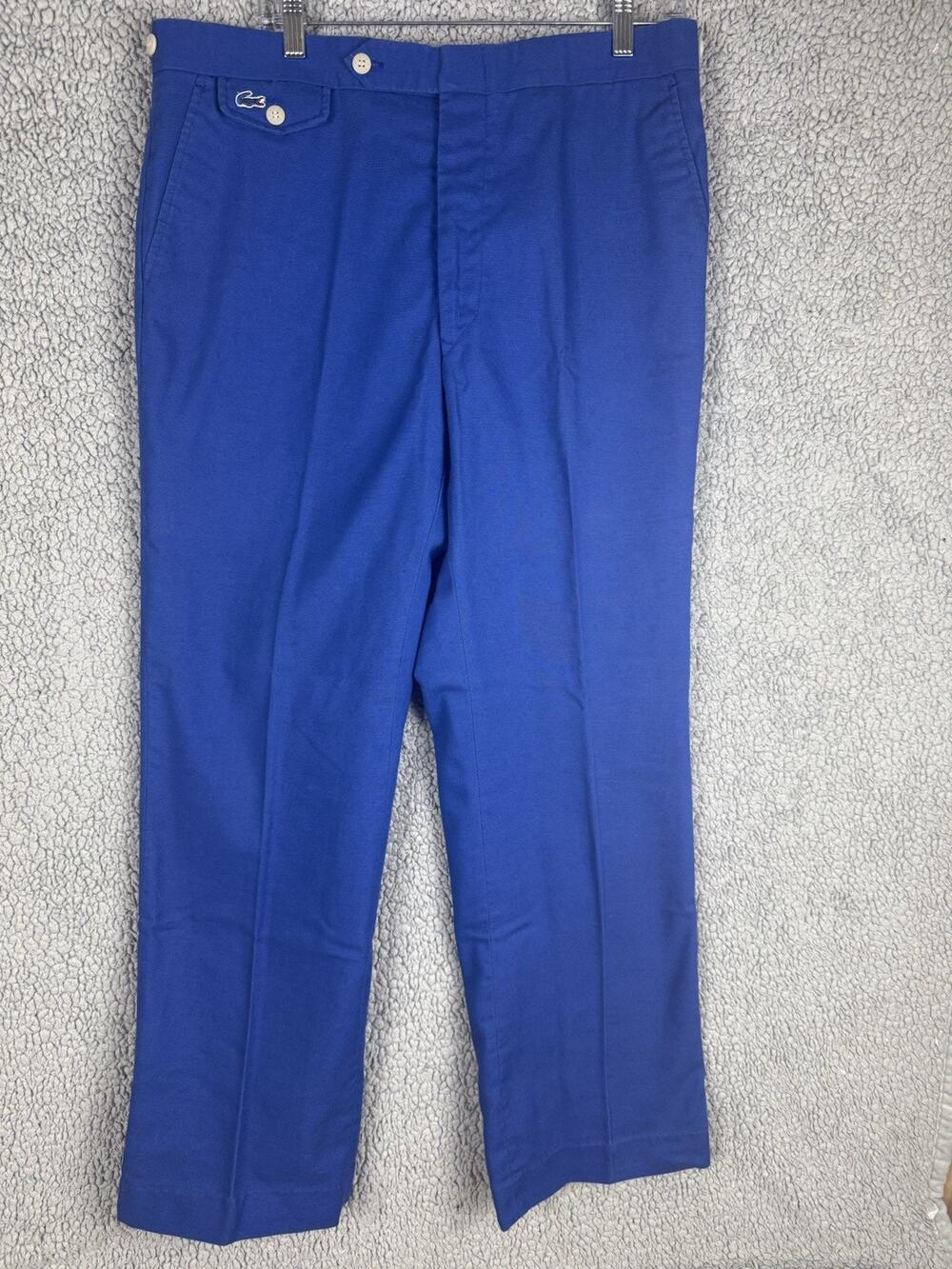 Vintage 80s Izod Lacoste Mens Blue Pants Crocodile Logo Preppy Golf Trousers 36
